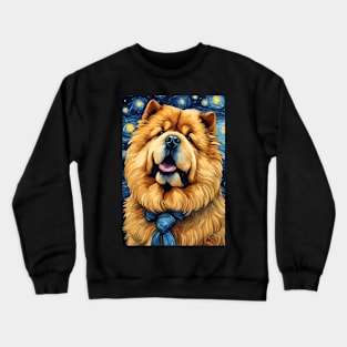 Chow Chow Dog Breed Painting in a Van Gogh Starry Night Art Style Crewneck Sweatshirt